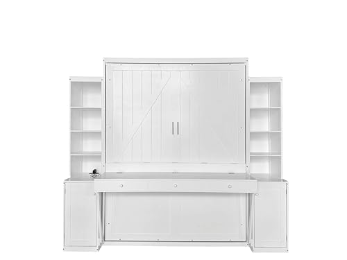 Queen Size Murphy Bed with Desk & Charging Station, White K505073