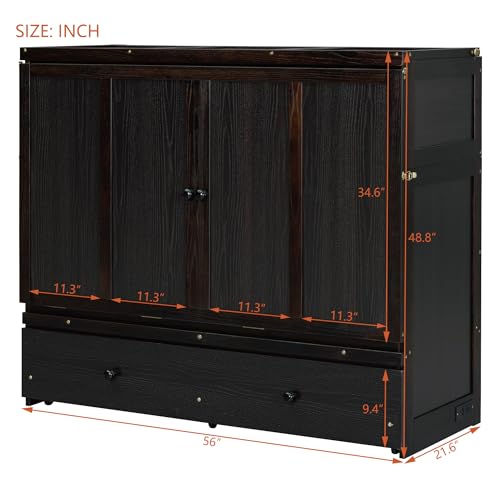 Harper & Bright Designs Full Murphy Bed with USB Charging Station and Storage, Espresso D408638