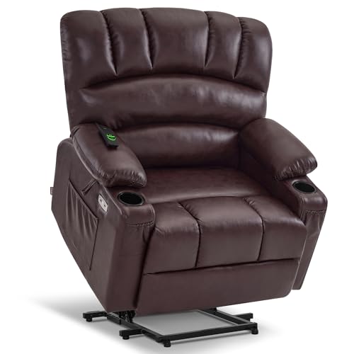 MCombo Oversized Power Lift Recliner Chair for Elderly with Heat and Massage, Faux Leather, Dark Brown N537