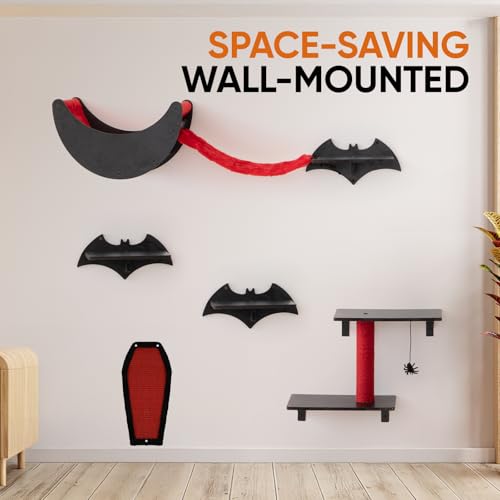 Gothic Cat Wall Shelves 7pcs Cat Climber Set with Cat Bed Y36093