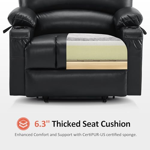 MCombo Oversized Power Lift Recliner Chair for Elderly with Heat and Massage, Faux Leather, Dark Brown N537