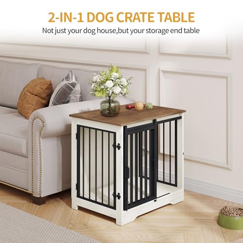 Dog Crate Furniture with Barn Door for Small Medium Dogs, Rustic Brown P911