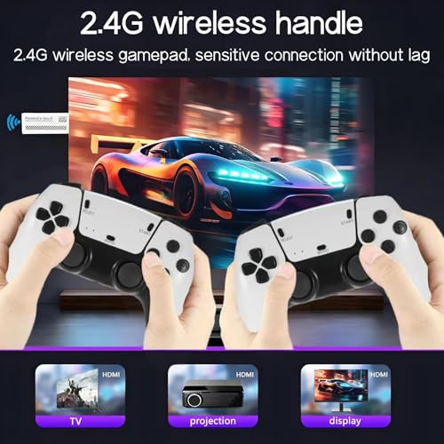Retro Game Console with 20000+ Built-in Games, HDMI Output, Dual Controllers (White-Grey) R4696
