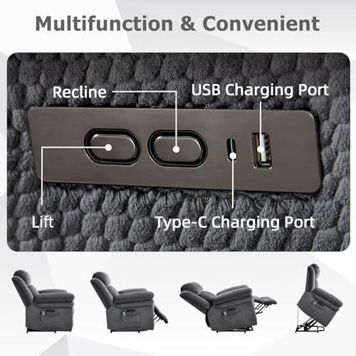 CANMOV 46" Wide Power Lift Recliner Chair for Elderly, with Massage and Heat, Light Brown K346927