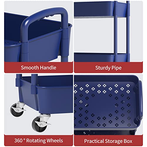 Sywhitta 3-Tier Plastic Rolling Utility Cart with Handle, Black F220270
