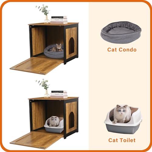Dwanton Cat Litter Box Furniture Hidden Enclosure, Reversible Entrance, Wooden Cabinet, Dark Gray B411945