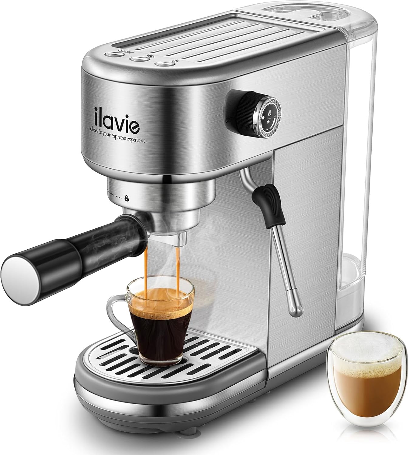 Espresso Coffee Machine for Home 20 Bar, Professional Compact Cappuccino Machine Maker for Latte, with 40oz Detachable Water Tank, 1350W Strong Power, Stainless Steel
