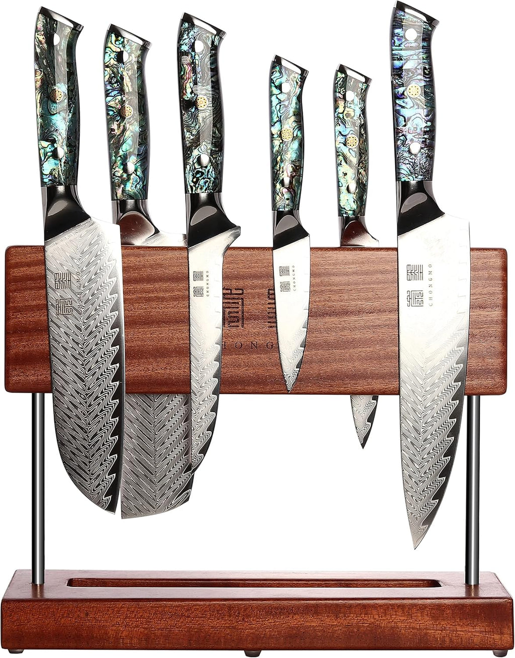 Professional Kitchen Knife Set 7 Pieces - Japan VG10 Super Steel 67 Layer Damascus Steel Shell Resin Handle Kitchen Knife Set with Sapele Magnetic Knife Holder