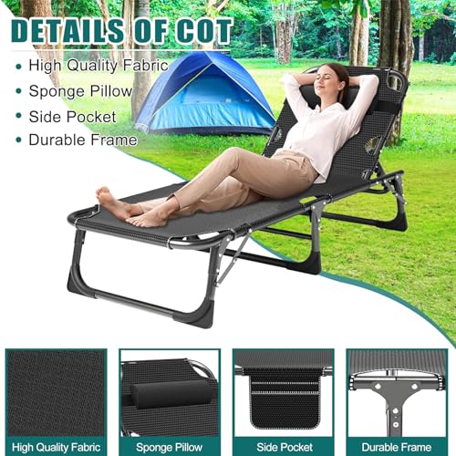DoCred Folding Camping Cot with Mattress, 2 Pack, Heavy Duty for Adults, Portable with Carry Bag C814529
