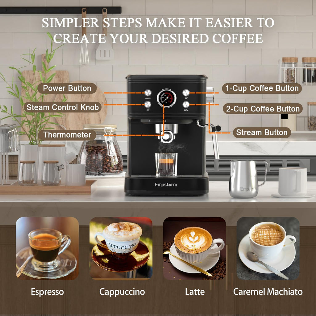 Espresso Machine 20 Bar with Milk Frother, Black V468