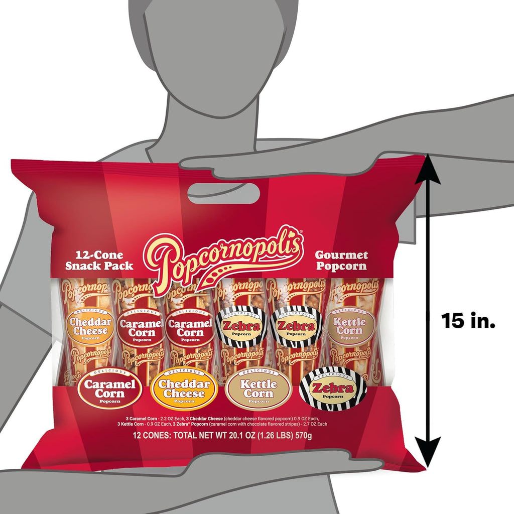 Popcornopolis Gourmet Popcorn Snacks, 12 Cone Variety Pack T942084