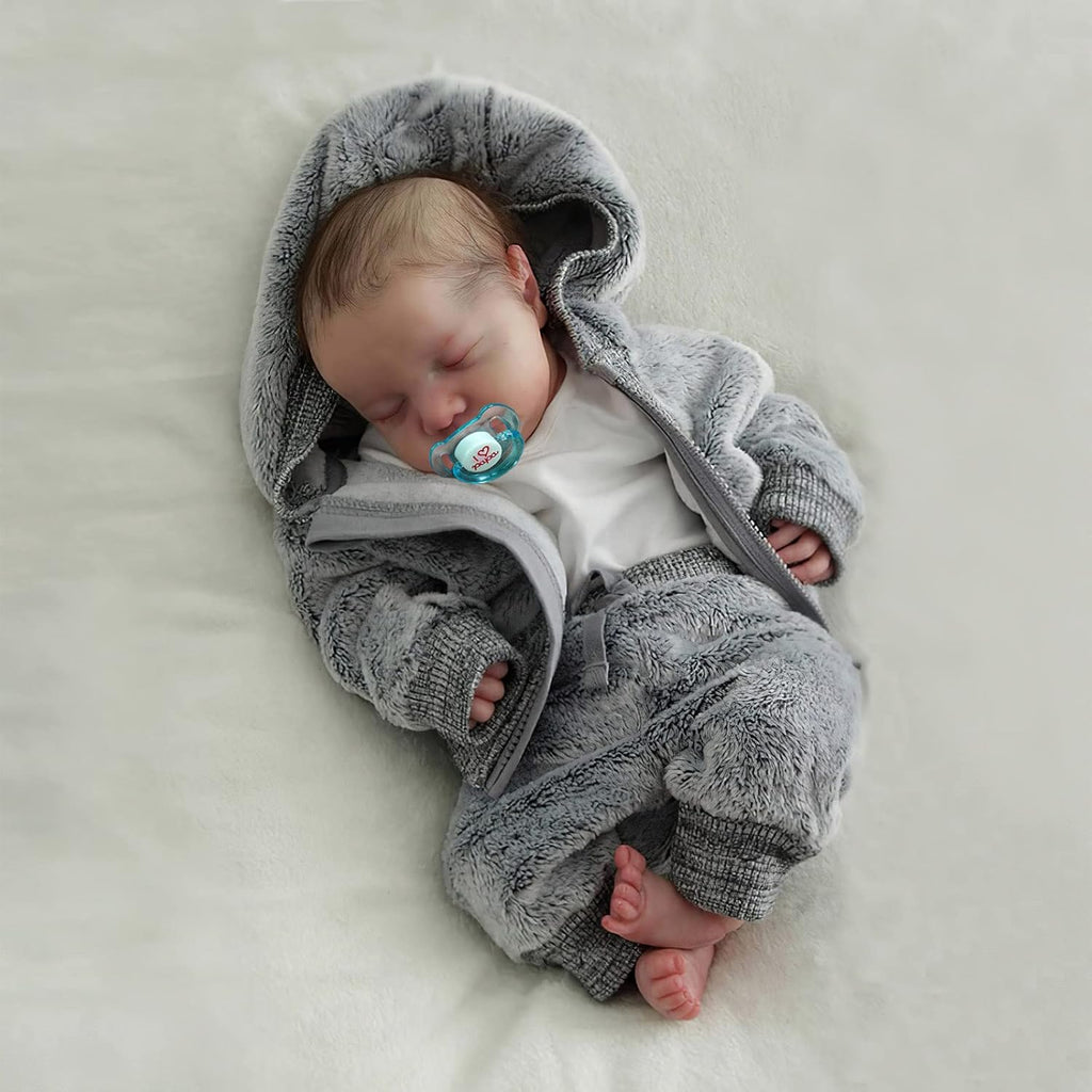 JIZHI Lifelike Reborn Baby Dolls Boy - 17-Inch Soft Baby Feeling Realistic-Newborn Baby Dolls Full Body Vinyl Anatomically Correct Real Life Baby Dolls Cute Sleeping Baby Boy Doll for Kids Age 3 +