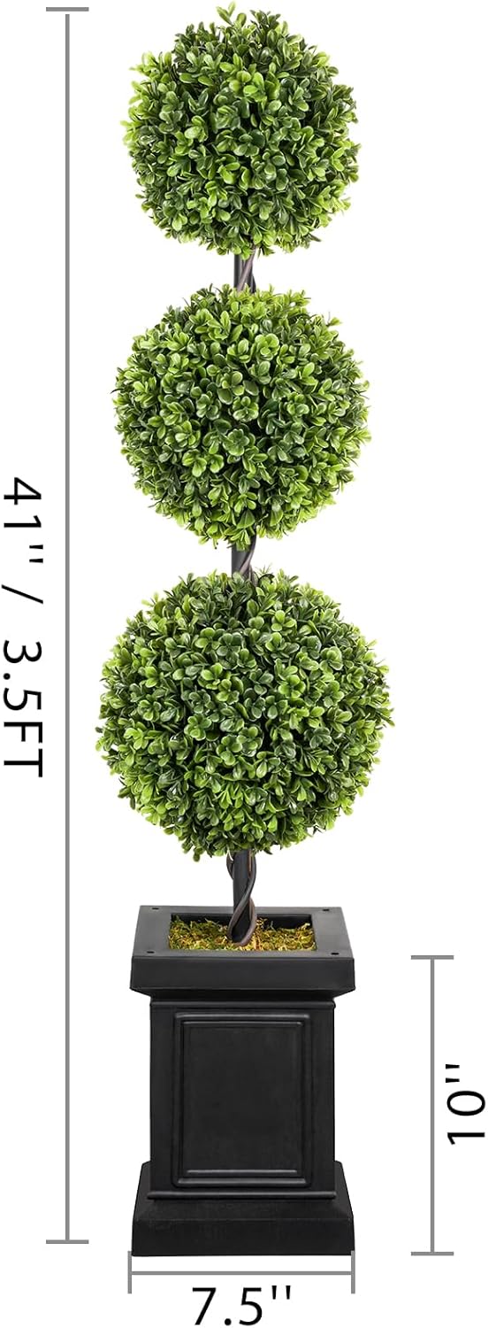 Artificial Topiary Outdoor Set of 2, 3.5ft Boxwood Trees with Sturdy Pot Z761