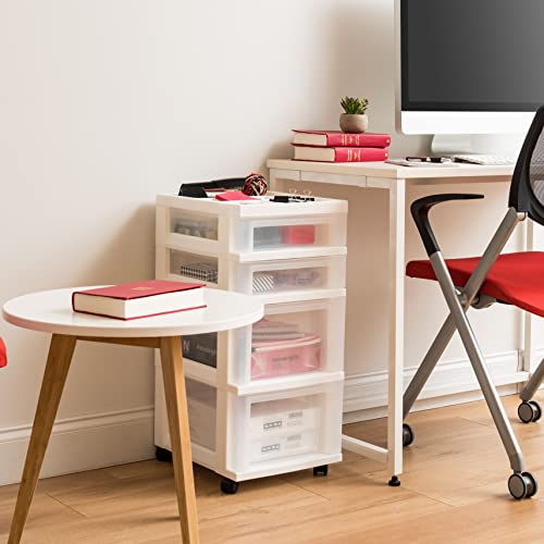 IRIS USA Plastic 10-Drawer Rolling Storage Cart with Wheels, White/Clear Y592371