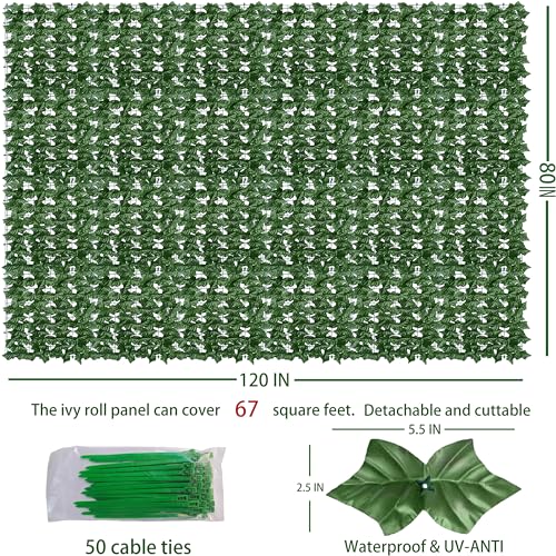 Artificial Ivy Privacy Fence Wall Screen 40x120 in UV-Anti Faux Greenery Backdrop U1001