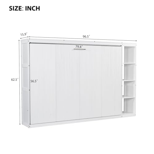 Murphy Cabinet Bed Frame with Charging Station, Full-Size Foldable Wall Bed Z526