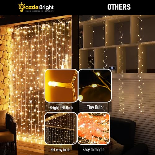 Dazzle Bright 300 LED Curtain Lights, Warm White, Plug in for Bedroom & Outdoor Decor X62406