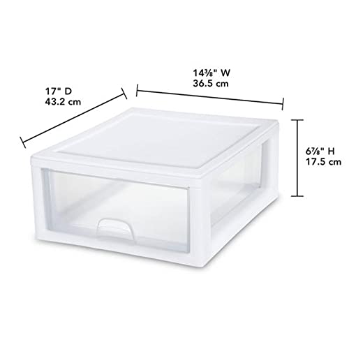 Sterilite 4-Pack 27 Quart Stacking Drawer, Clear Storage Organizer with White Frame M965
