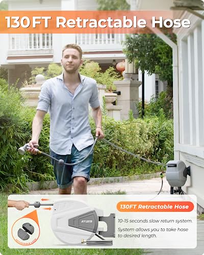 Ayleid Retractable Garden Hose Reel, 1/2 in x 100 ft, Wall Mounted, Grey Q139915