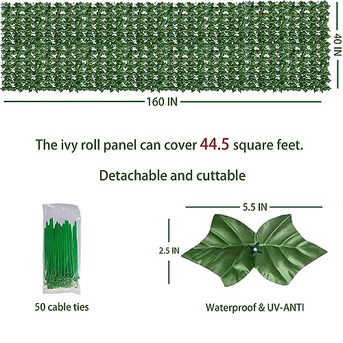 Artificial Ivy Privacy Fence Wall Screen 40x120 in UV-Anti Faux Greenery Backdrop U1001