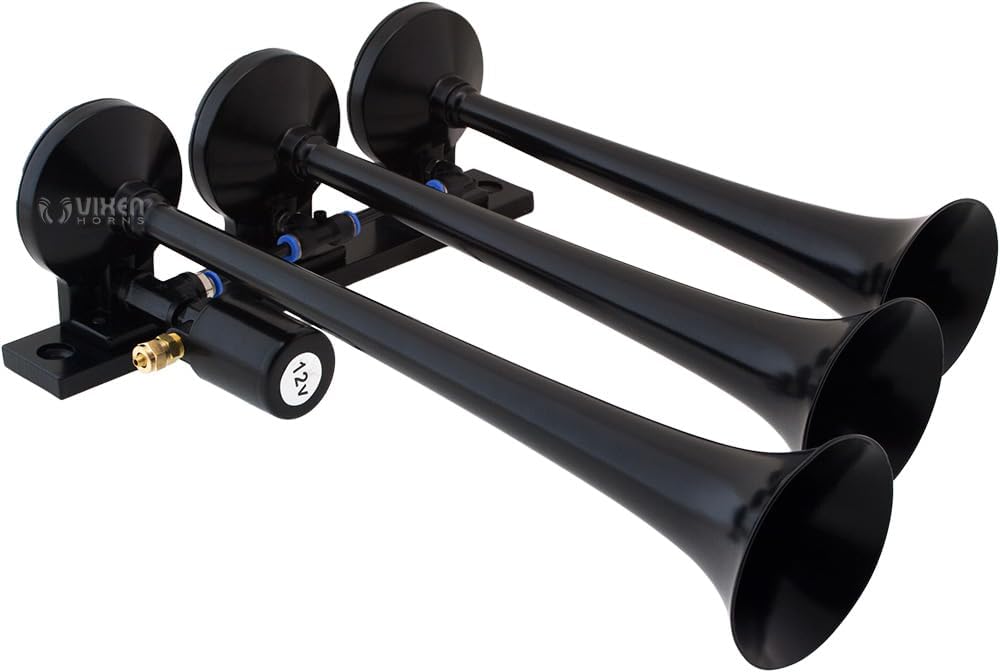 Vixen Horns Train Horn Kit for Trucks, Cars & Semi – 150psi Compressor, 1.5 Gal Tank, 3 Trumpets U506102
