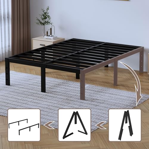 Full Metal Bed Frame 14 Inch Tall Heavy Duty Black Steel Slats Platform J736200