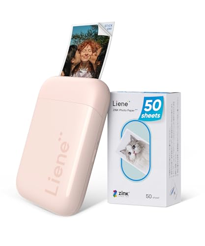 Liene 2x3” Photo Printer, Mini Instant Portable Color Mono Photo Printer Bundle 50 Zink Adhesive Paper, Bluetooth 5.0, Compatible w/iOS & Android, Small Picture Printer for iPhone, Smartphone, White