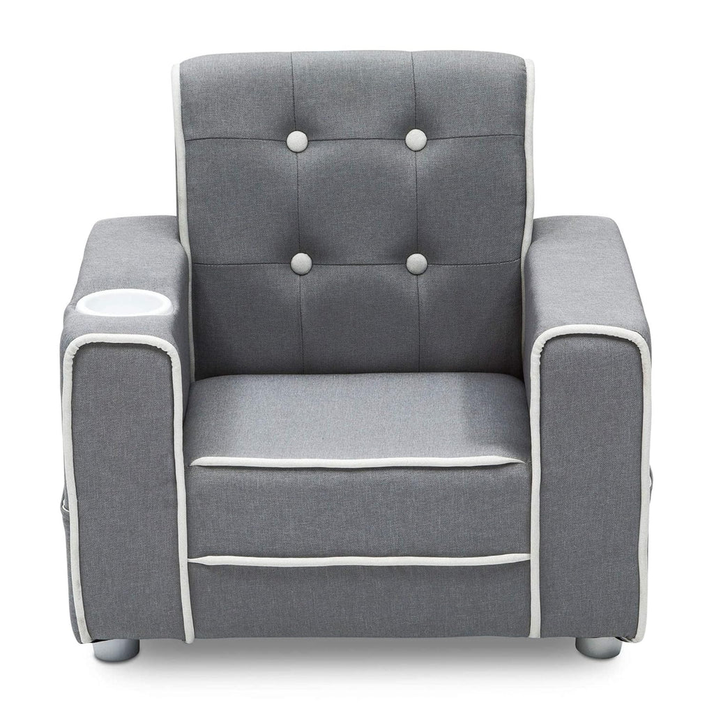 Delta Children Chelsea Kids Upholstered Chair with Cup Holder, Soft Grey & MySize Wood Table and Chair Set K236