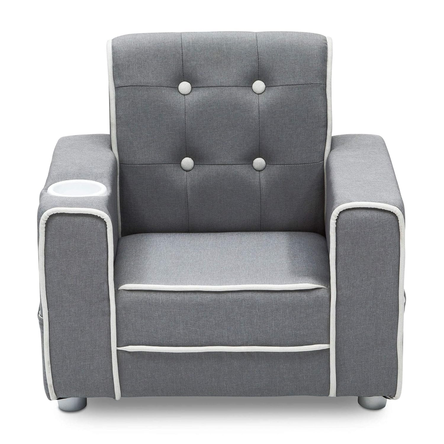 Delta Children Chelsea Kids Upholstered Chair with Cup Holder, Soft Grey & MySize Wood Table and Chair Set K236
