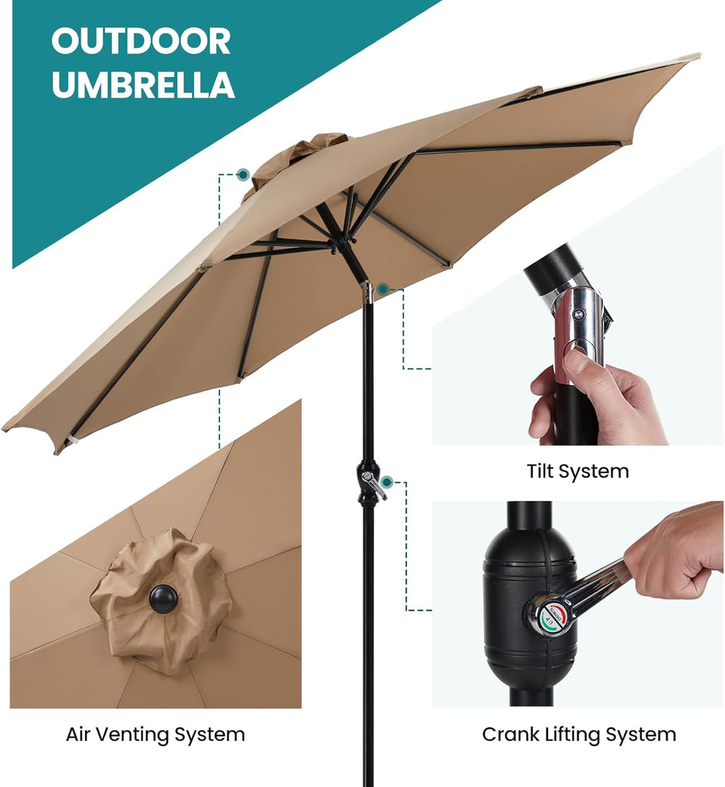 OLIXIS 9' Outdoor Patio Umbrella with Push Button Tilt and Crank, Tan Y991