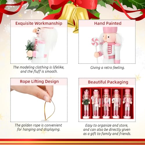 Jetec 10 Pcs Christmas Nutcracker Wooden Hanging Ornaments 5 Inch U816355