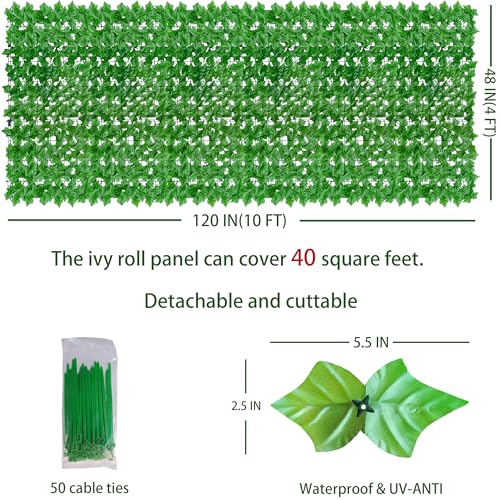 Artificial Ivy Privacy Fence Wall Screen 40x120 in UV-Anti Faux Greenery Backdrop U1001