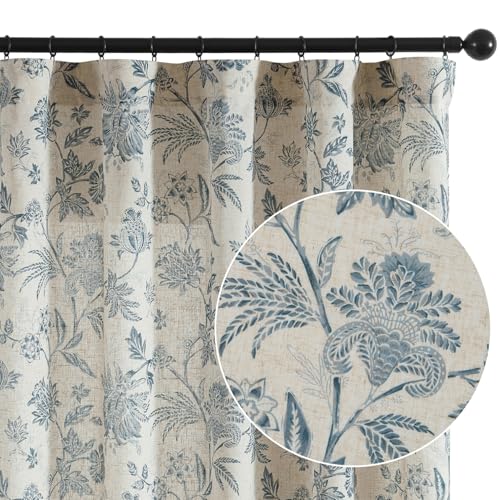 jinchan Linen Floral Curtains for Living Room 84 Inch Length Sage Green Printed Toile Curtains French Country Farmhouse Linen Curtains Rod Pocket Light Filtering Window Drapes Set 2 Panels