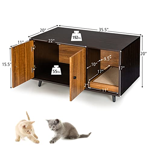 PETSITE Cat Litter Box Enclosure, Wooden Cabinet with Double Doors B8528