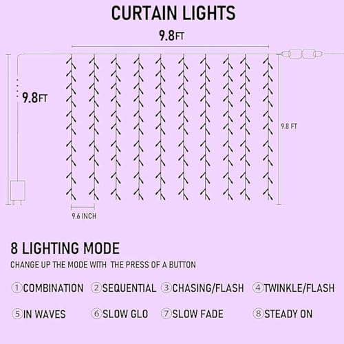 Dazzle Bright 300 LED Curtain Lights, Warm White, Plug in for Bedroom & Outdoor Decor X62406