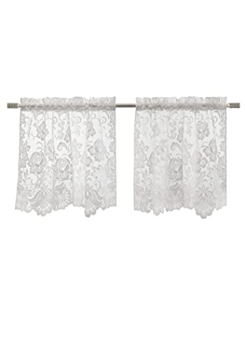 Louis Embroidered Floral Lace Window Curtain Swag Pair Ivory D619158