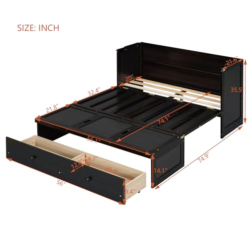 Harper & Bright Designs Full Murphy Bed with USB Charging Station and Storage, Espresso D408638