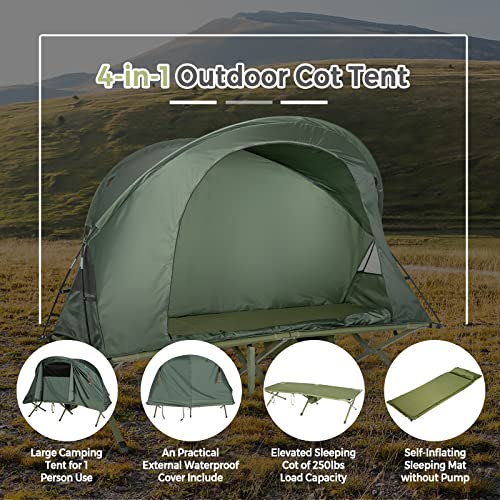 Tangkula 4-in-1 Camping Cot Tent for 1 Person, Foldable with Waterproof Cover & Air Mattress L3968
