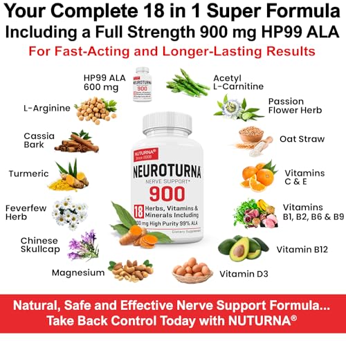 Neuropathy Support Supplement with 900 mg Alpha Lipoic Acid - Nerve Formula for Feet Hands Fingers Legs - 180 Capsules X2526