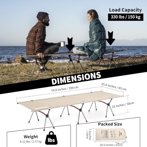 Naturehike ArmyWild Folding Camping Cot, Height Adjustable Ultralight Portable Bed U237