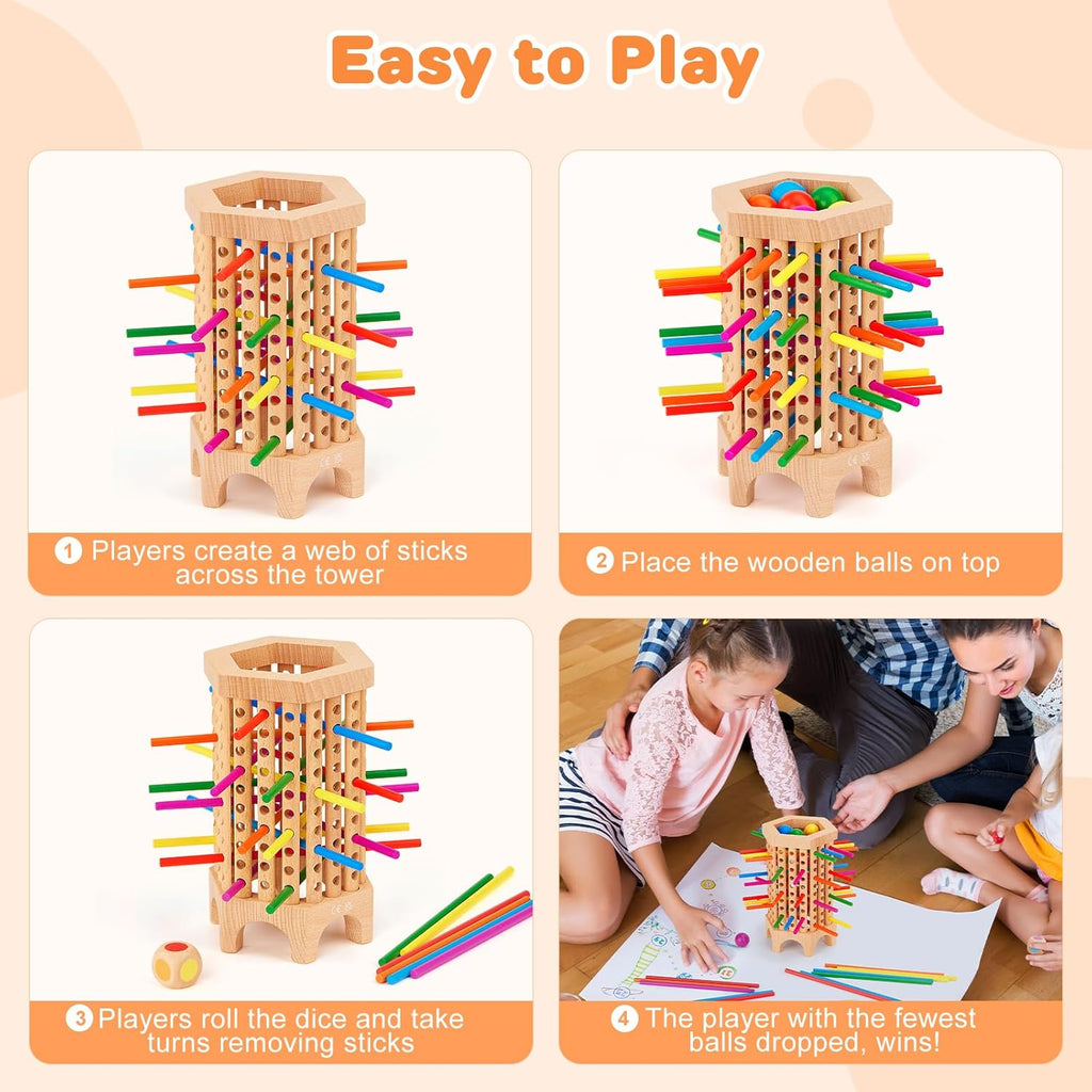 Montessori Board Games for Kids 4-8, 36 Colorful Stick Math Educational Toys Dice Games, Kerplunk Family Game Night M8948