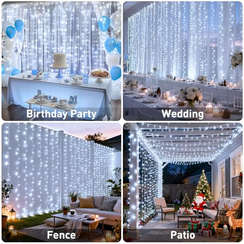JMEXSUSS 300 LED Remote Control Christmas Curtain Lights, Warm White V64841