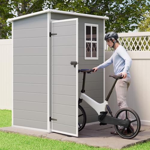 Gizoon 5x3 FT Resin Storage Shed Outdoor with Floor, Grey R548294