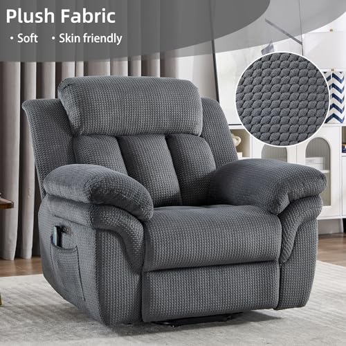 CANMOV 46" Wide Power Lift Recliner Chair for Elderly, with Massage and Heat, Light Brown K346927