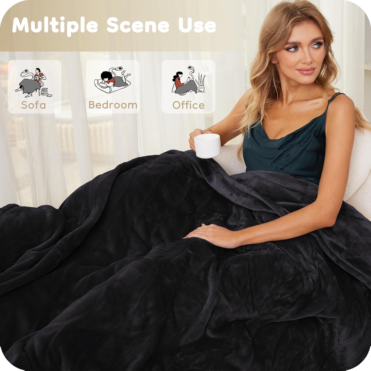 Electric Heated Blanket Full Size Flannel with 4 Heating Levels, Washable - Dark Grey R169