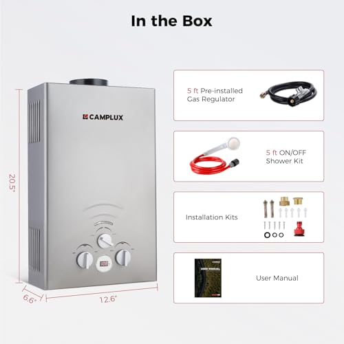 CAMPLUX 2.64 GPM Propane Portable Gas Water Heater, 68,000 BTU, White Y83276