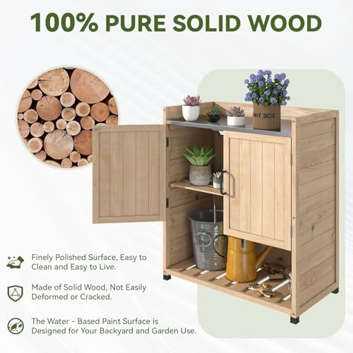 AECOJOY Outdoor Storage Cabinet Potting Bench Table with Adjustable Shelf, Grey N11766