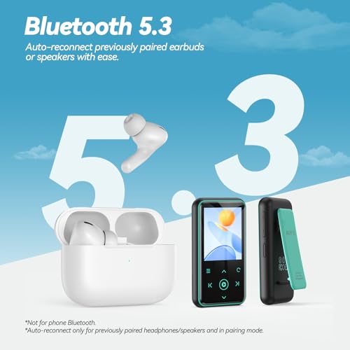 AGPTEK 64GB MP3 Player with Clip, Bluetooth 5.3, FM Radio, White N9574