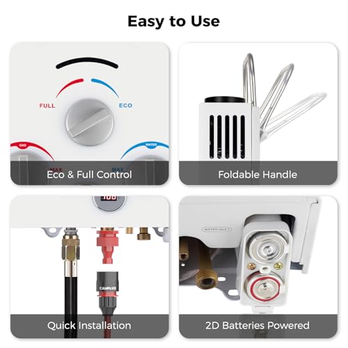 CAMPLUX 2.64 GPM Propane Portable Gas Water Heater, 68,000 BTU, White Y83276