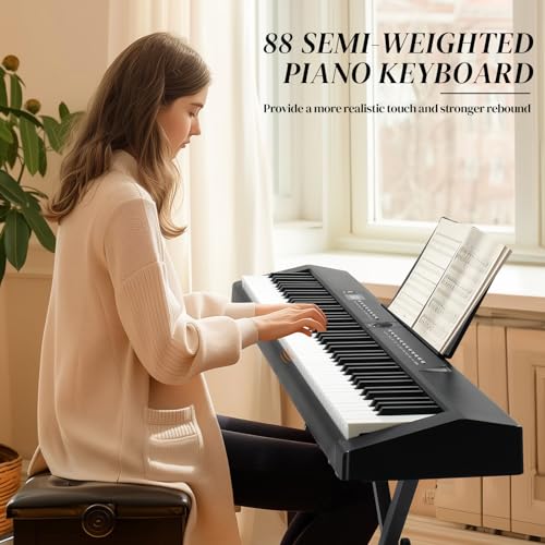 Ktaxon Weighted Keyboard Piano 88 Keys Digital Piano with Stand, Bag, Pedal, Headphones and MIDI Bluetooth M8426